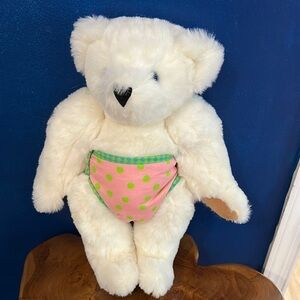 White Vermouth Teddy Bear Plush with Pink Polka Dot Diaper 15”